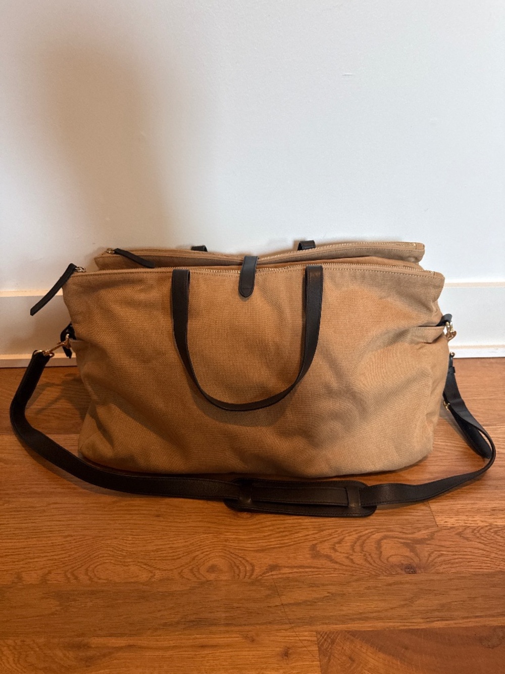 Cuyana Canvas Triple Zipper Weekender Bag Tan